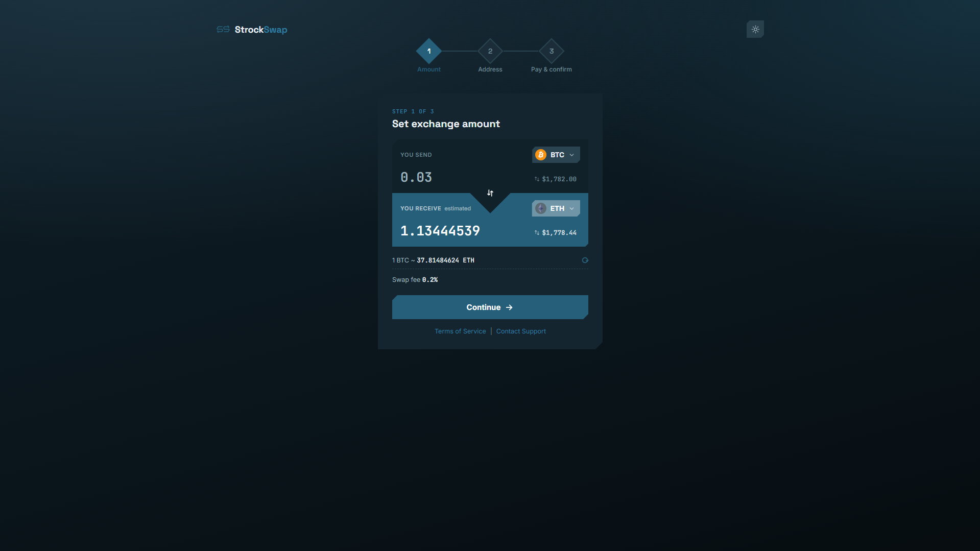 StrockSwap.com crypto swap amount page created by Isaac Strock